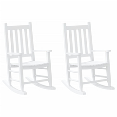 Children's Wooden Rocking Chairs – Set of 2, White Solid Poplar Wood, Ages 6-12, Safe and Comfortable Design