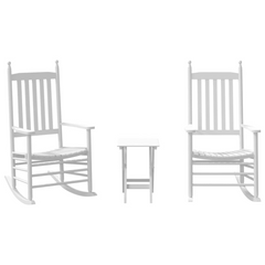 White Solid Wood Rocking Chair Set with Foldable Table - 2 Rocking Chairs & Table, Ergonomic Design, Indoor & Outdoor Use