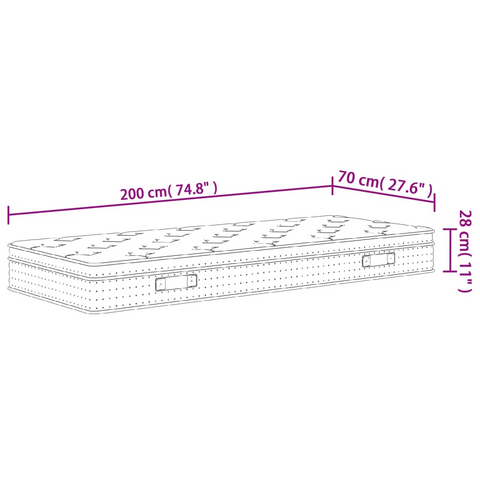 Pocket Spring Mattress Medium 70x200 cm - Ultra Comfort, Breathable, Ergonomic Support