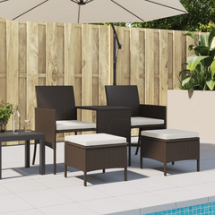 Stylish Garden Sofa Set: 2-Seater with Central Table & Stools – Durable Brown Poly Rattan Outdoor Furniture