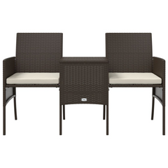 Stylish Garden Sofa Set: 2-Seater with Central Table & Stools – Durable Brown Poly Rattan Outdoor Furniture