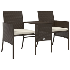 Stylish Garden Sofa Set: 2-Seater with Central Table & Stools – Durable Brown Poly Rattan Outdoor Furniture