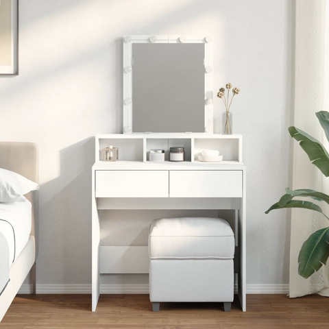 Stylish Dressing Table with LED Lights, White, 80x41x144.5 cm - Perfect for Modern Bedrooms