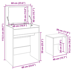 Concrete Grey Dressing Table with Mirror & Stool - 60x40x113.5 cm - Stylish & Functional Vanity Desk