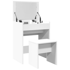 White Dressing Table and Stool with Mirror - 60x40x113.5 cm, Engineered Wood & Glass