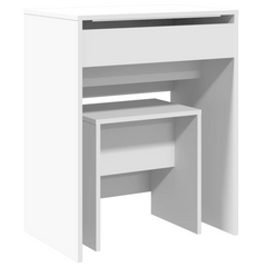 White Dressing Table and Stool with Mirror - 60x40x113.5 cm, Engineered Wood & Glass