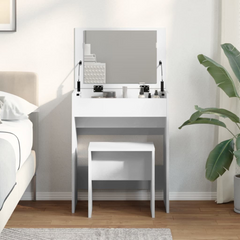 White Dressing Table and Stool with Mirror - 60x40x113.5 cm, Engineered Wood & Glass