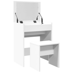 White Dressing Table and Stool with Mirror - 60x40x113.5 cm, Engineered Wood & Glass