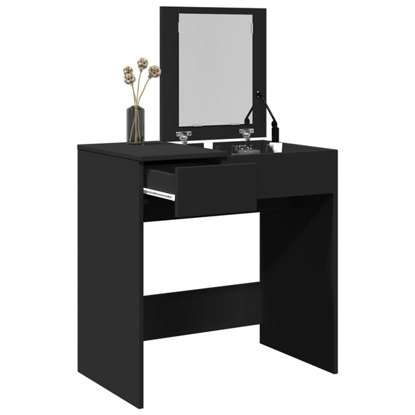 Elegant Black Dressing Table with Mirror - 73x46.5x120 cm, Modern Vanity Desk with Ample Storage for Bedroom Makeup Essentials