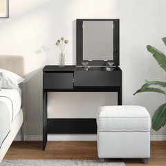 Elegant Black Dressing Table with Mirror - 73x46.5x120 cm, Modern Vanity Desk with Ample Storage for Bedroom Makeup Essentials