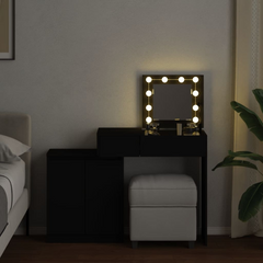 Black Dressing Table with LED Mirror, Ample Storage, and Elegant Design - 115x37x110.5 cm