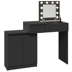 Black Dressing Table with LED Mirror, Ample Storage, and Elegant Design - 115x37x110.5 cm