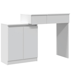 Dressing Table with LED Lights - Modern White Vanity Desk, 1 Drawer & 5 Compartments, 115x37x110.5 cm