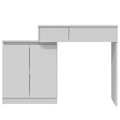 Dressing Table with LED Lights - Modern White Vanity Desk, 1 Drawer & 5 Compartments, 115x37x110.5 cm