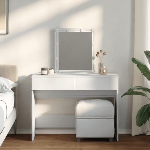 Elegant Dressing Table with LED Light & Mirror - White, 100x40x130 cm - Ample Storage, Stylish Design