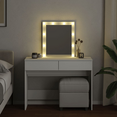 Elegant Dressing Table with LED Light & Mirror - White, 100x40x130 cm - Ample Storage, Stylish Design