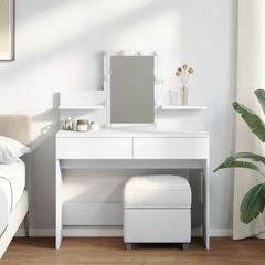 Elegant White Dressing Table with LED Lights and Mirror - 100x40x130 cm