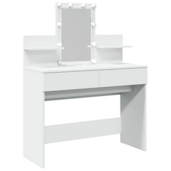 Elegant White Dressing Table with LED Lights and Mirror - 100x40x130 cm