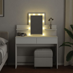 Elegant White Dressing Table with LED Lights and Mirror - 100x40x130 cm