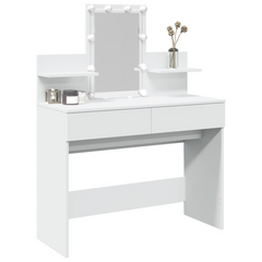 Elegant White Dressing Table with LED Lights and Mirror - 100x40x130 cm