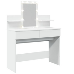 Elegant White Dressing Table with LED Lights and Mirror - 100x40x130 cm