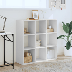 White Engineered Wood Bookcase - 102x32x102 cm | 9 Compartments, Sturdy & Spacious Storage