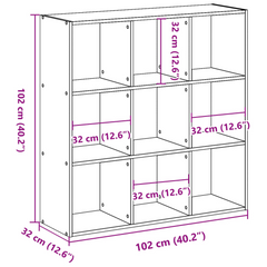 White Engineered Wood Bookcase - 102x32x102 cm | 9 Compartments, Sturdy & Spacious Storage