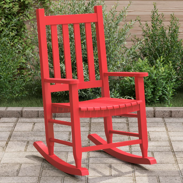 Red Rocking Chair for Children - Solid Poplar Wood, Comfortable & Durable, Ages 6-12