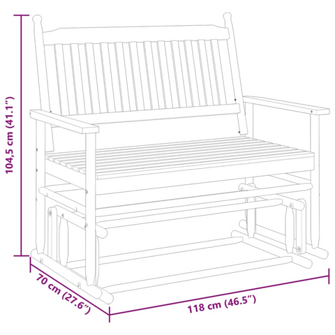 Glider Bench Brown | Solid Poplar Wood | 118x70x104.5 cm | Indoor & Outdoor Use