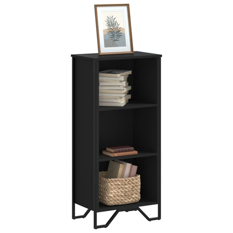 Black Bookcase 50x31x106 cm – Modern Engineered Wood Bookshelf with Metal Feet, 3 Open Compartments for Storage and Display