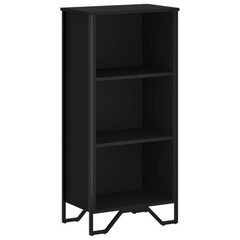 Black Bookcase 50x31x106 cm – Modern Engineered Wood Bookshelf with Metal Feet, 3 Open Compartments for Storage and Display