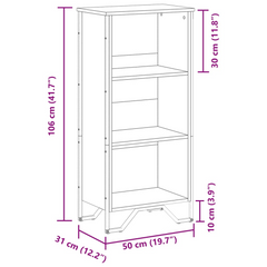 Black Bookcase 50x31x106 cm – Modern Engineered Wood Bookshelf with Metal Feet, 3 Open Compartments for Storage and Display