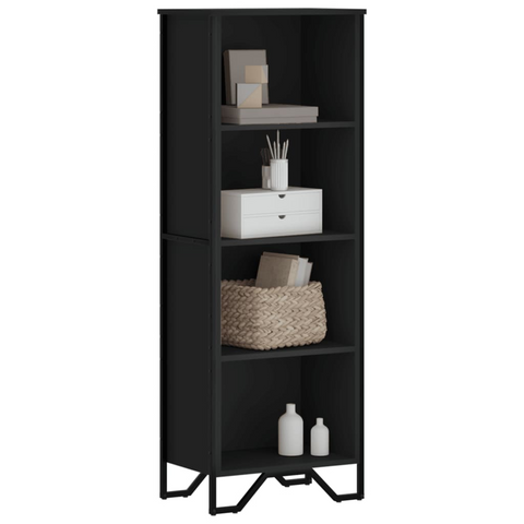 Modern Black Bookcase | Engineered Wood | 50x31x137.5 cm | 4 Shelf Storage Unit with Metal Feet