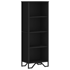 Modern Black Bookcase | Engineered Wood | 50x31x137.5 cm | 4 Shelf Storage Unit with Metal Feet