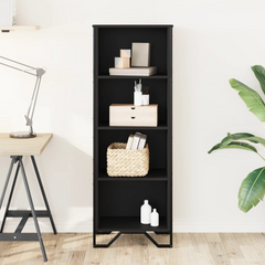 Modern Black Bookcase | Engineered Wood | 50x31x137.5 cm | 4 Shelf Storage Unit with Metal Feet