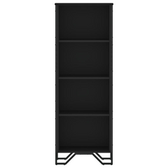 Modern Black Bookcase | Engineered Wood | 50x31x137.5 cm | 4 Shelf Storage Unit with Metal Feet