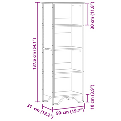 Modern Black Bookcase | Engineered Wood | 50x31x137.5 cm | 4 Shelf Storage Unit with Metal Feet