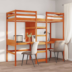 Loft Bed Frame without Mattress in Wax Brown - Solid Pine Wood, 80x200cm, Space-Saving Design for Kids & Teens