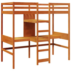 Loft Bed Frame without Mattress in Wax Brown - Solid Pine Wood, 80x200cm, Space-Saving Design for Kids & Teens