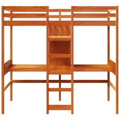 Loft Bed Frame without Mattress in Wax Brown - Solid Pine Wood, 80x200cm, Space-Saving Design for Kids & Teens