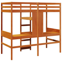 Loft Bed Frame without Mattress in Wax Brown - Solid Pine Wood, 80x200cm, Space-Saving Design for Kids & Teens