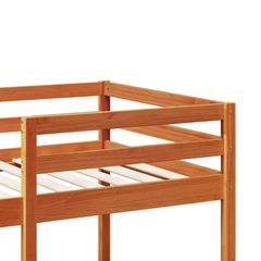 Loft Bed Frame without Mattress in Wax Brown - Solid Pine Wood, 80x200cm, Space-Saving Design for Kids & Teens