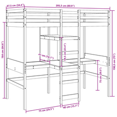 Loft Bed Frame without Mattress in Wax Brown - Solid Pine Wood, 80x200cm, Space-Saving Design for Kids & Teens