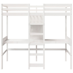 Loft Bed Frame | Solid Pine Wood | White | 90x190cm | Space-Saving with Desks & Shelves