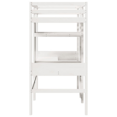 Loft Bed Frame | Solid Pine Wood | White | 90x190cm | Space-Saving with Desks & Shelves