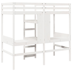 Loft Bed Frame | Solid Pine Wood | White | 90x190cm | Space-Saving with Desks & Shelves