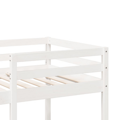 Loft Bed Frame | Solid Pine Wood | White | 90x190cm | Space-Saving with Desks & Shelves