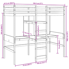 Loft Bed Frame | Solid Pine Wood | White | 90x190cm | Space-Saving with Desks & Shelves