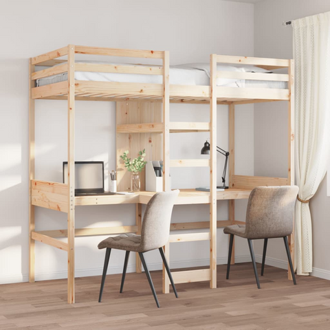 Solid Wood Pine Loft Bed Frame with Desks and Shelves - 90x190cm - Space-Saving Solution for Small Rooms