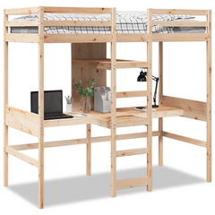 Solid Wood Pine Loft Bed Frame with Desks and Shelves - 90x190cm - Space-Saving Solution for Small Rooms